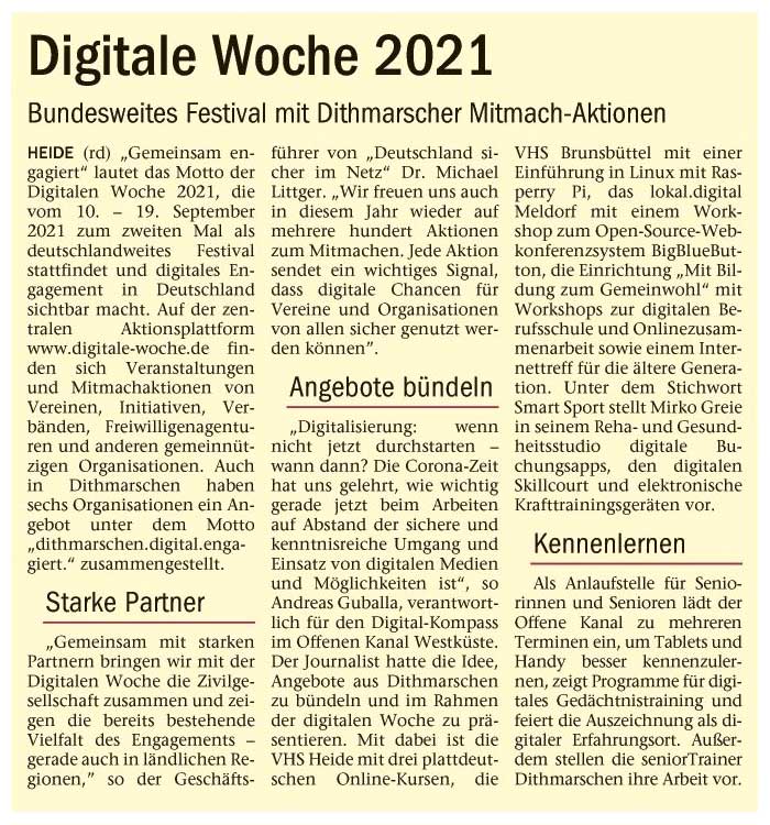 Digitale Woche 2021 - Bundesweites Festival mit Dithmarscher Mitmach-Aktionen